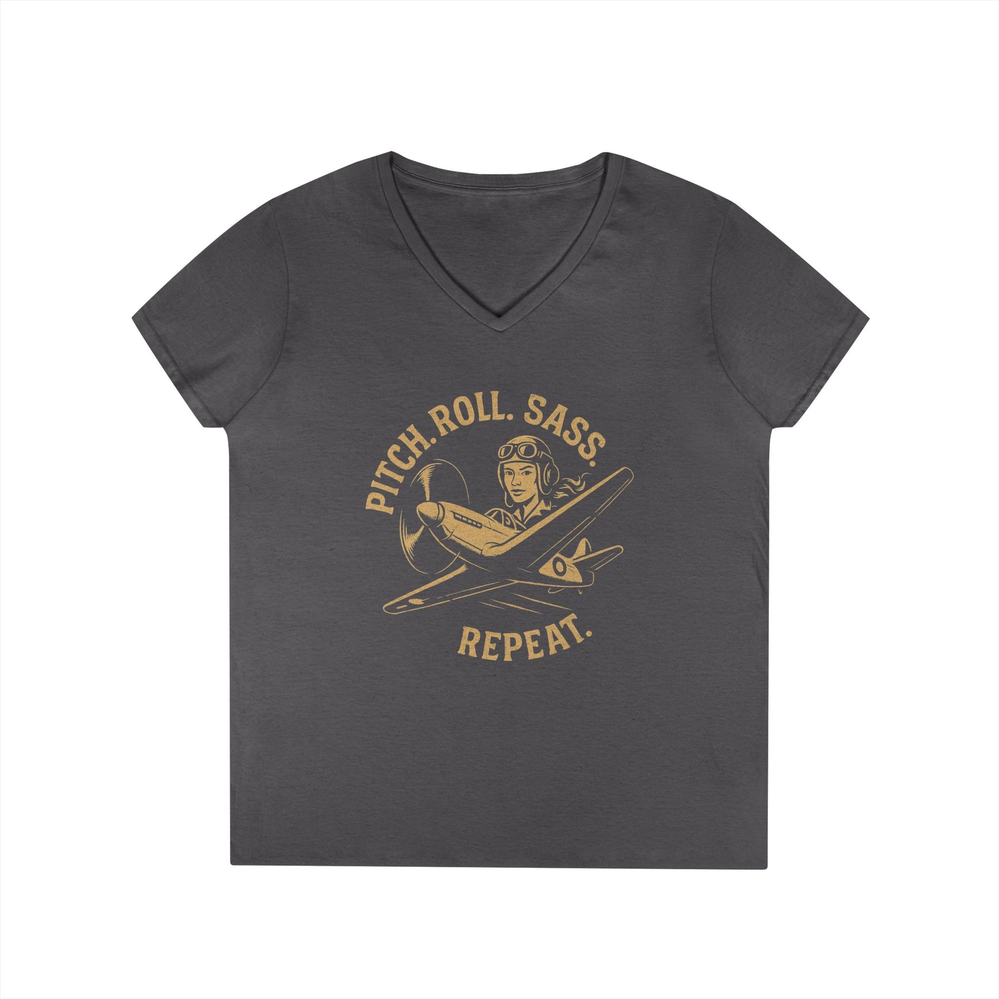 Pitch. Roll. Sass. Repeat Ladies V-Neck