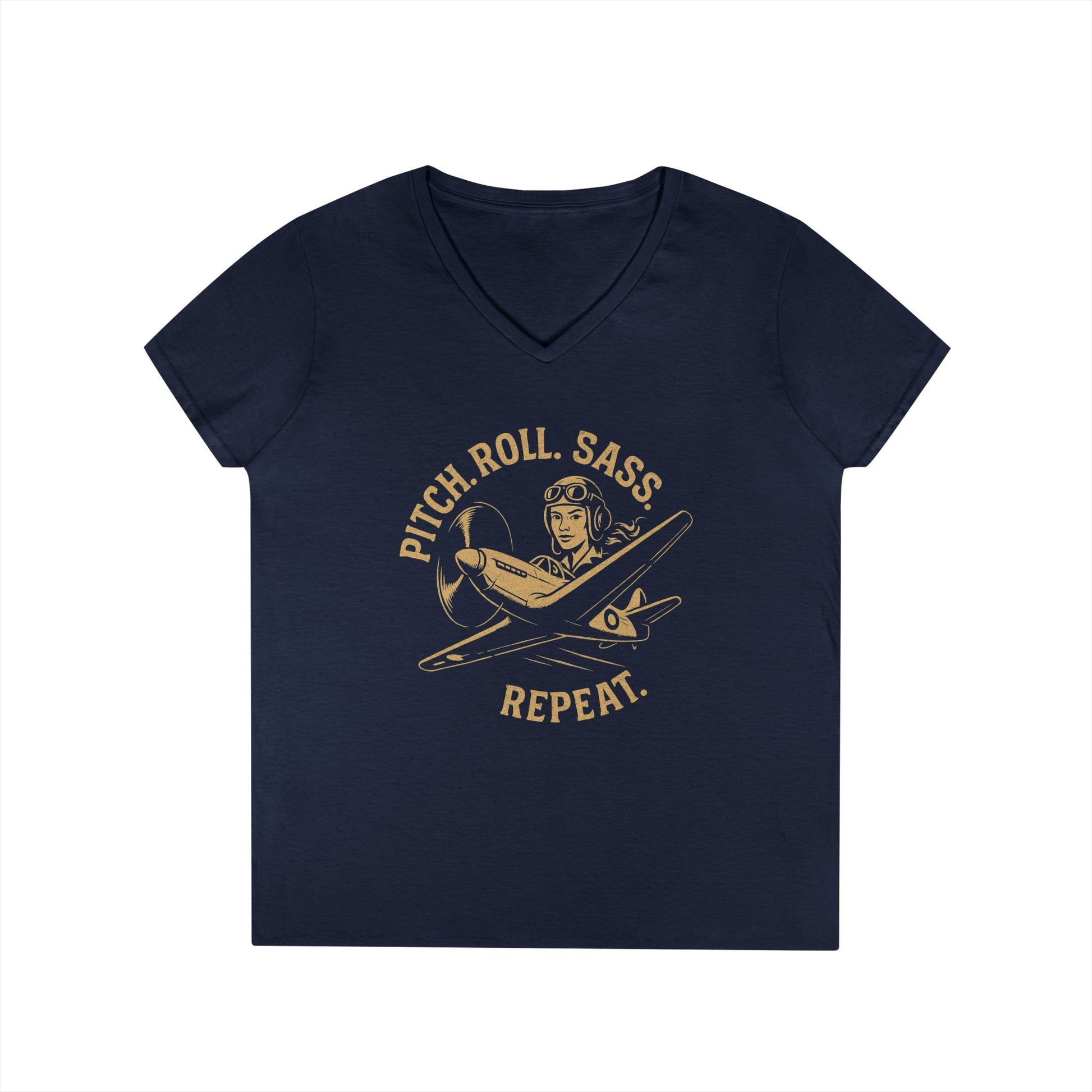Pitch. Roll. Sass. Repeat Ladies V-Neck