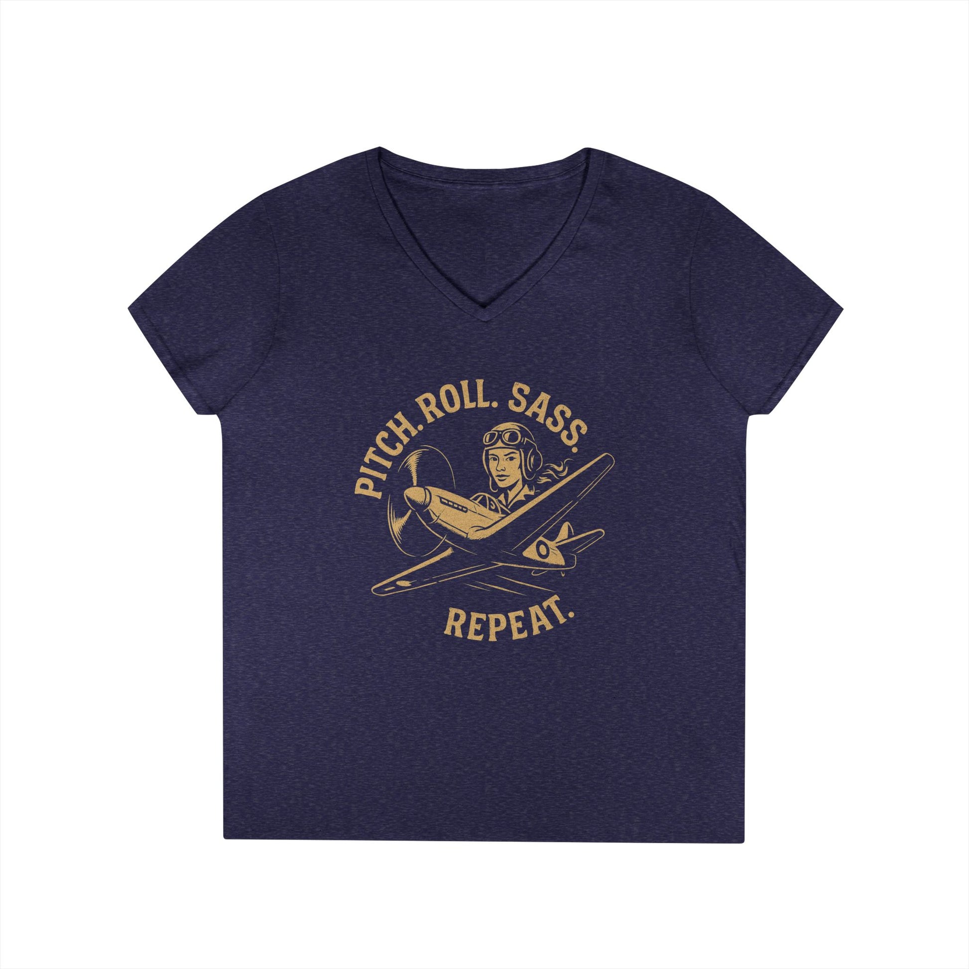 Pitch. Roll. Sass. Repeat Ladies V-Neck
