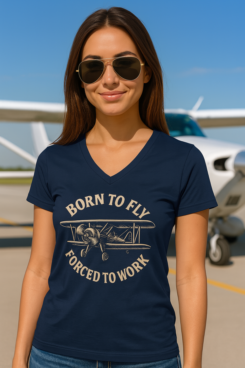 Born to Fly, Forced to Work - Ladies V-Neck Tee
