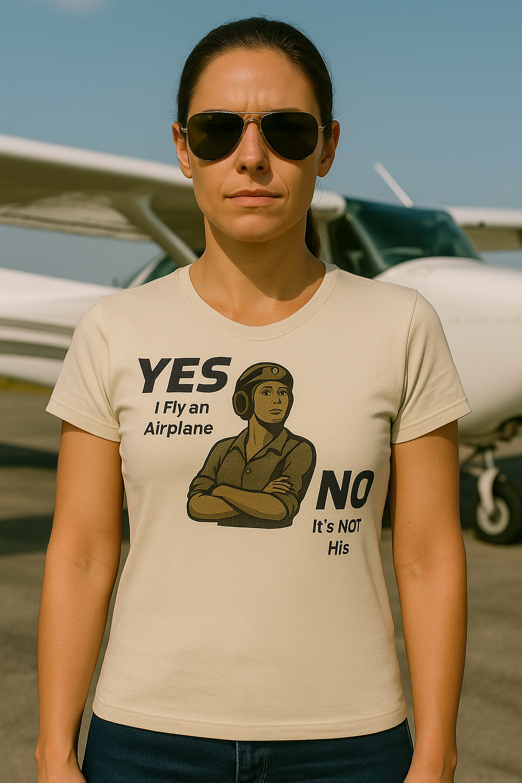 Yes I Fly an airplane, No its not His - Ladies Crew Neck