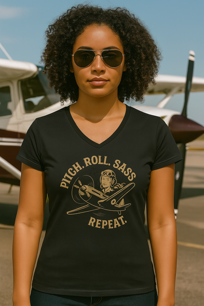 Pitch. Roll. Sass. Repeat Ladies V-Neck