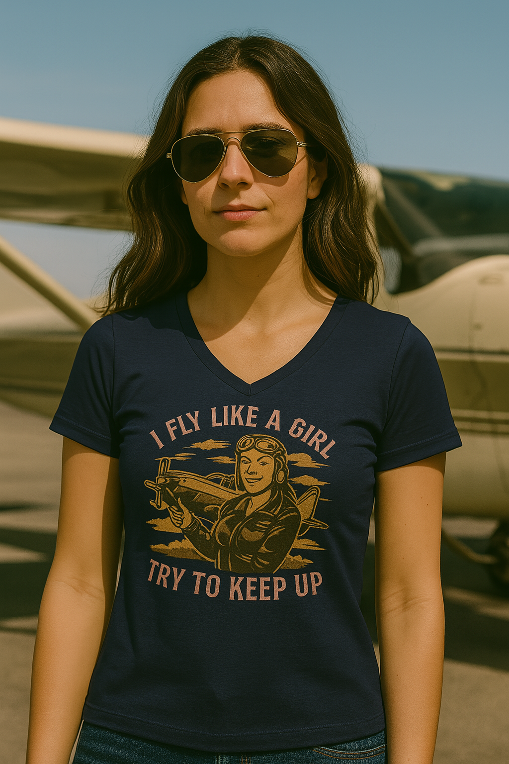 I Fly Like a Girl. Try to Keep Up - Ladies V-Neck