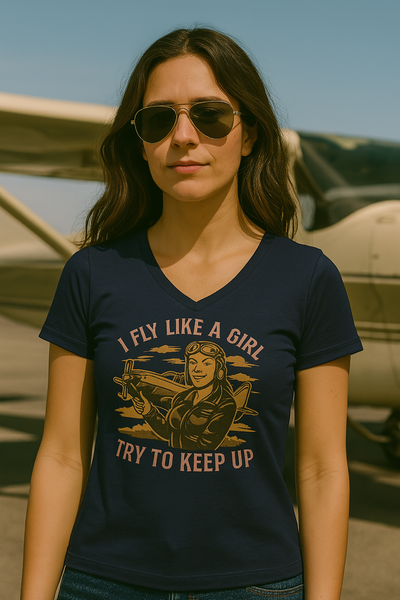 I Fly Like a Girl. Try to Keep Up - Ladies V-Neck