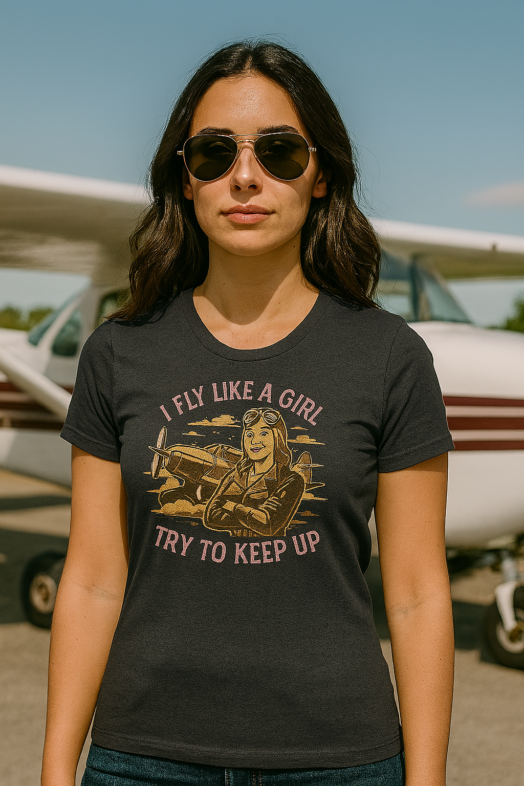 I Fly Like a Girl, Try to Keep Up - Ladies Crew Neck