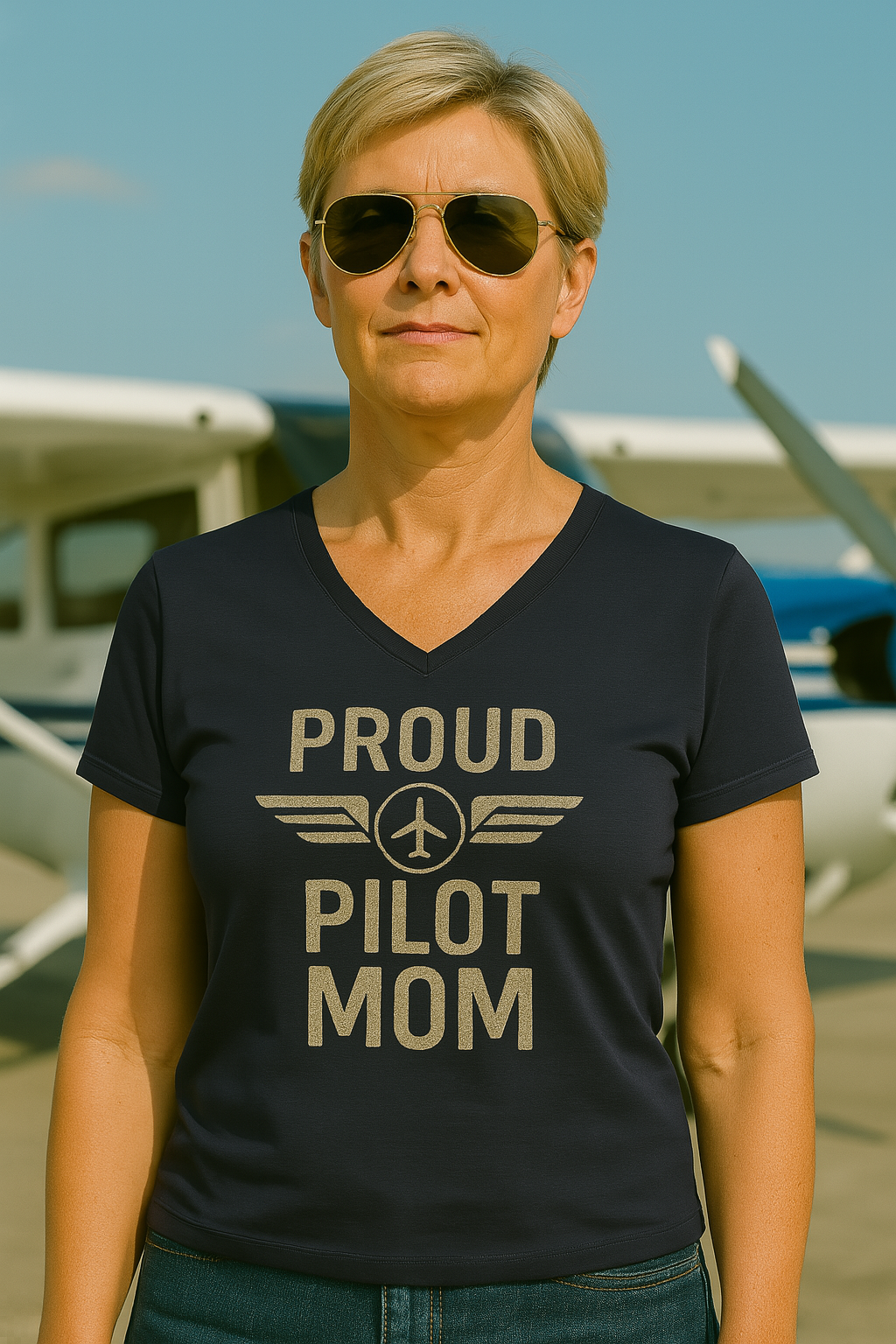 Proud Pilot Mom - Ladies V-Neck
