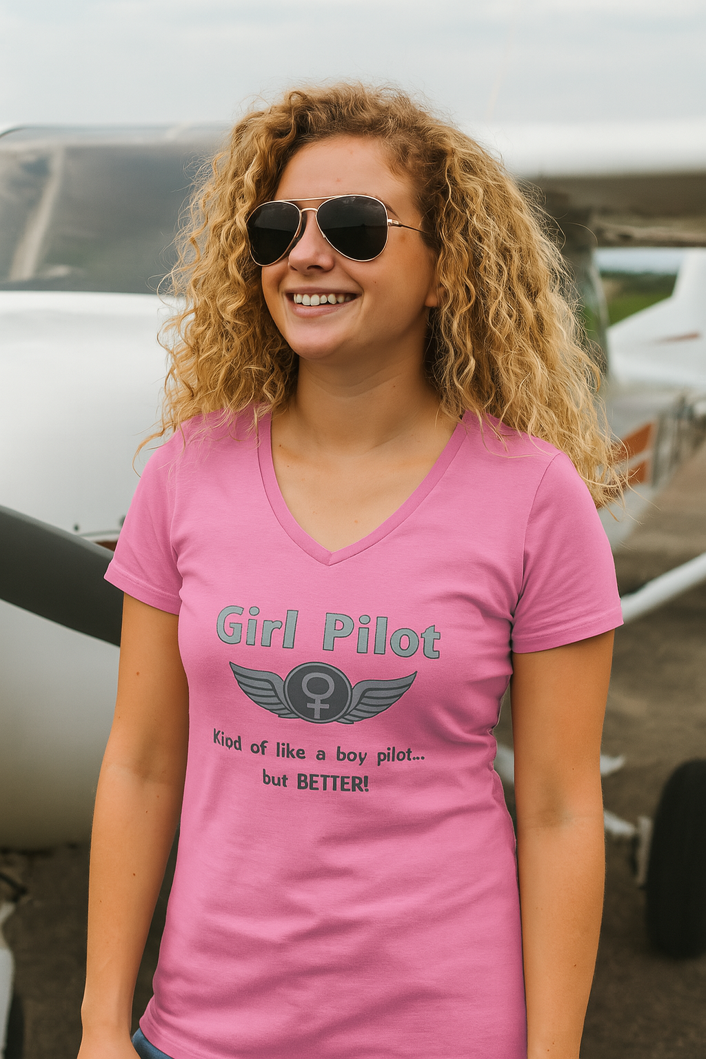 Girl Pilot. Like a boy but better! - Ladies V-Neck