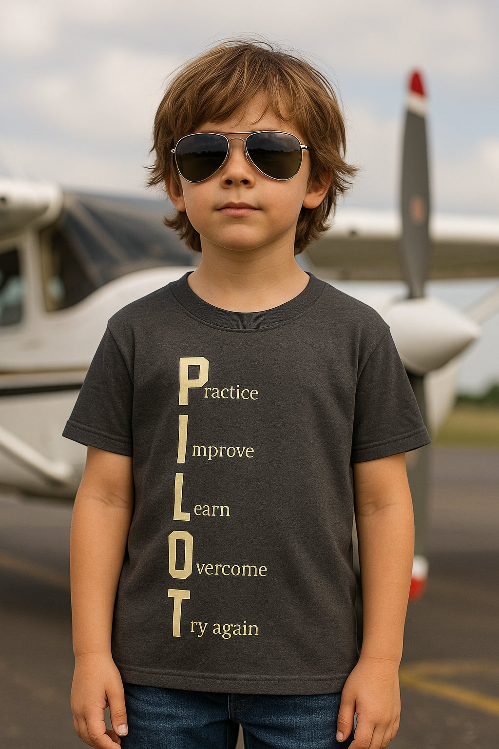 PILOT. Practice. Improve. Learn. Overcome. Try Again - Youth Cotton Tee