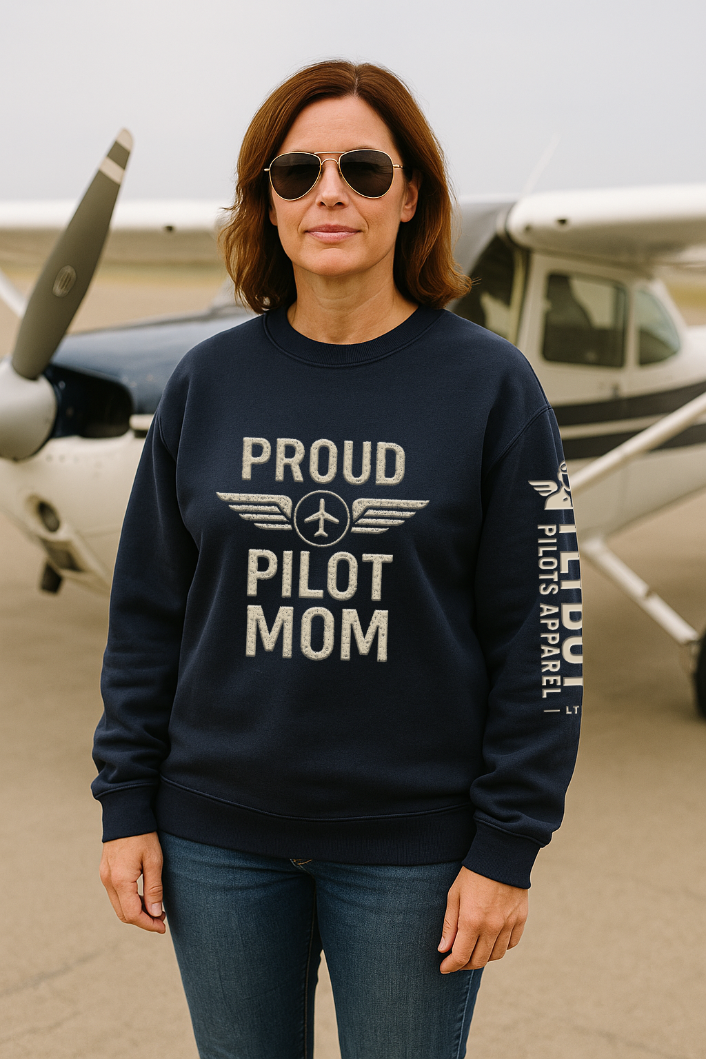 Proud Pilot Mom - Crew Neck Sweatshirt
