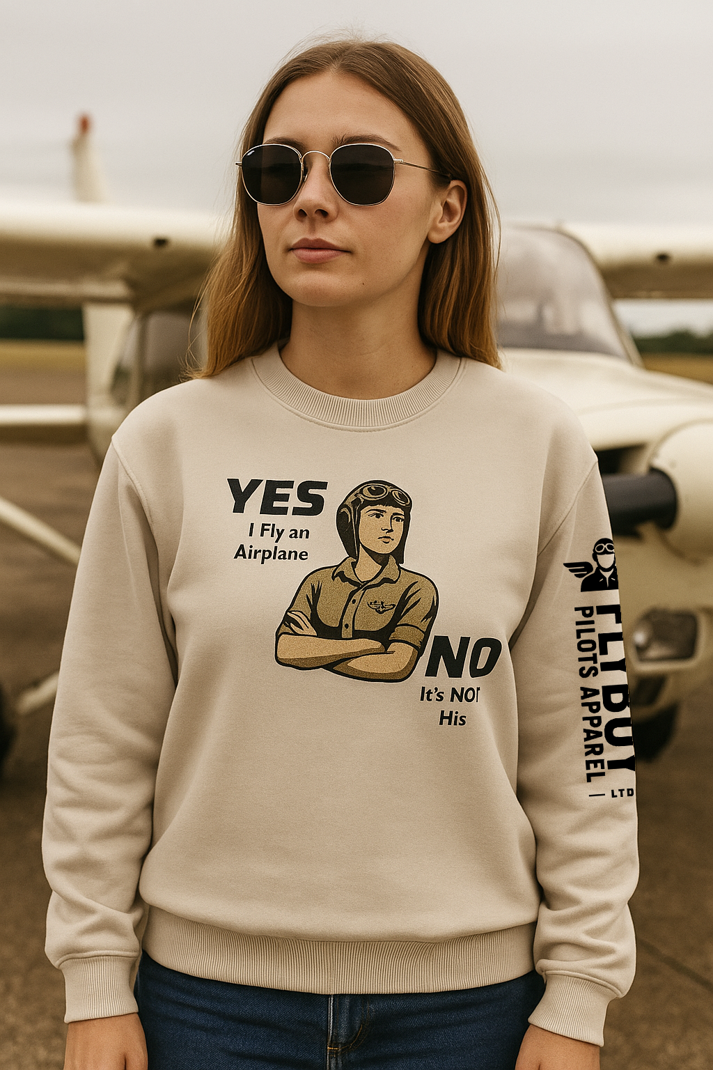 Yes I Fly an Airplane, No its not His - Crew Neck Sweatshirt
