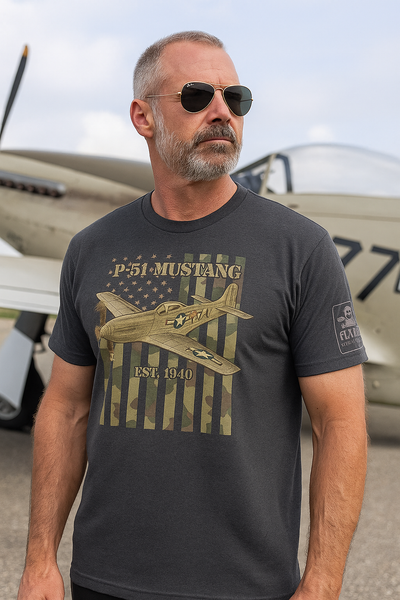 P-51 Mustang Camo Flag - T-Shirt