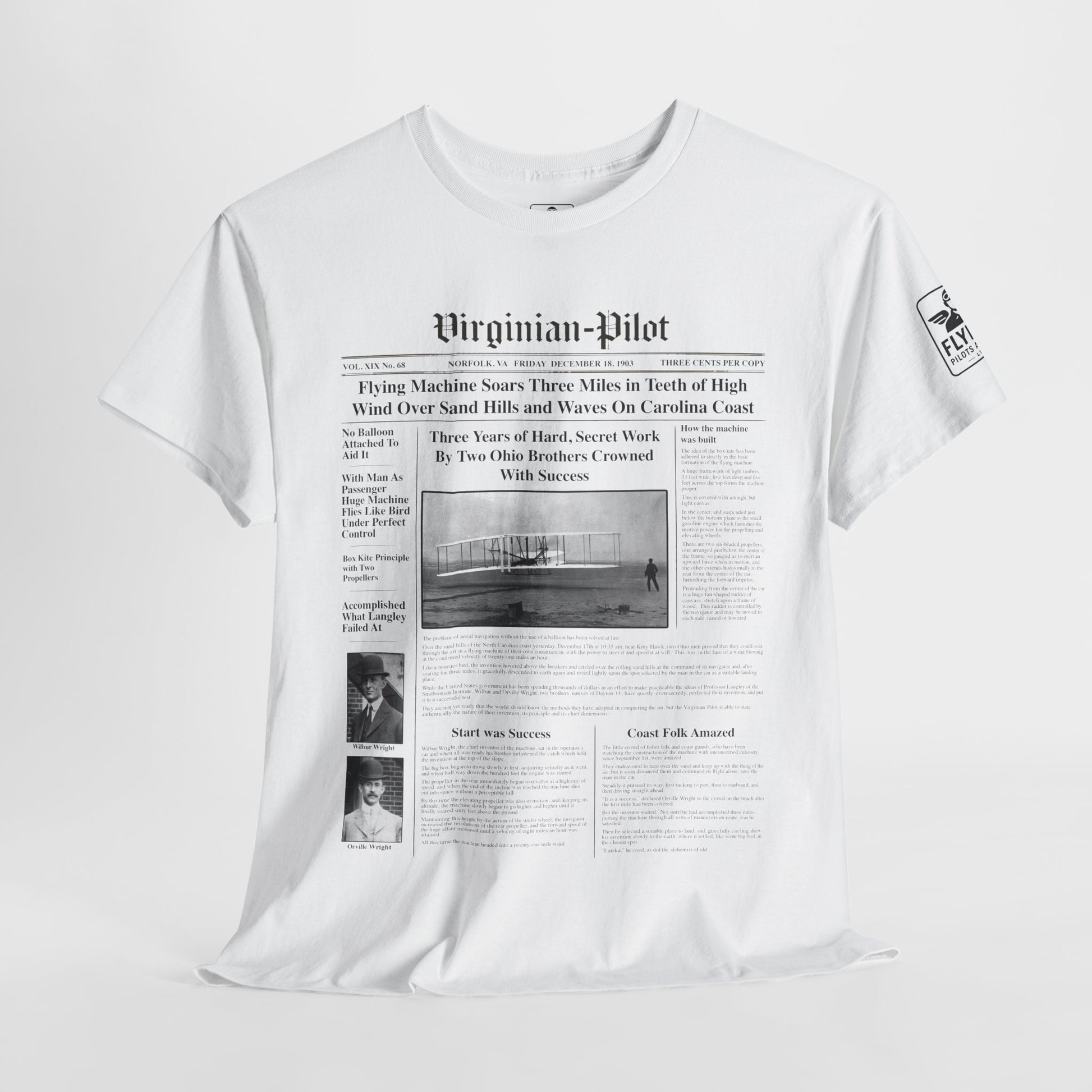 Wright Brothers First Flight News Article - T-Shirt