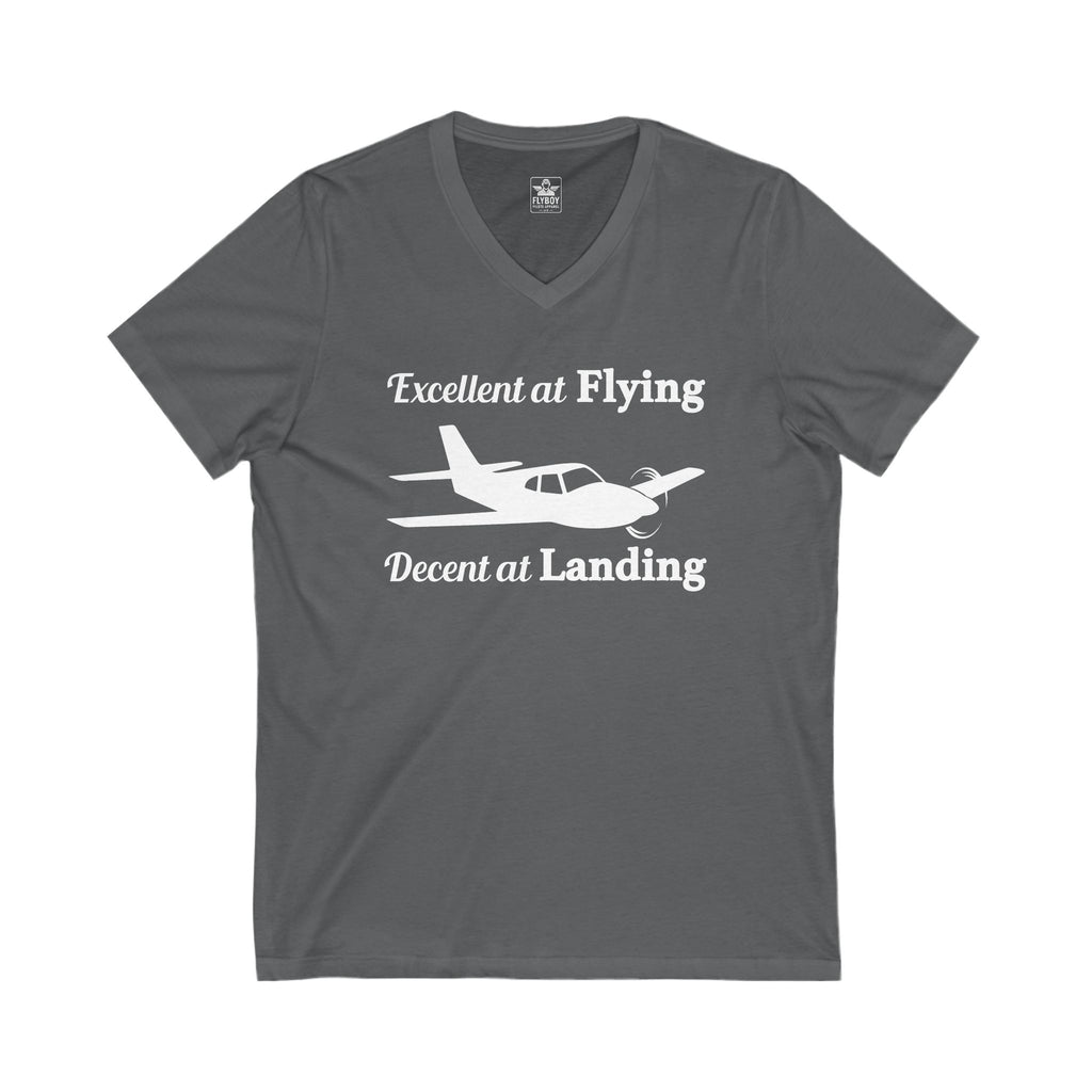 Excellent at Flying, Decent at Landing - Ladies V-Neck Tee