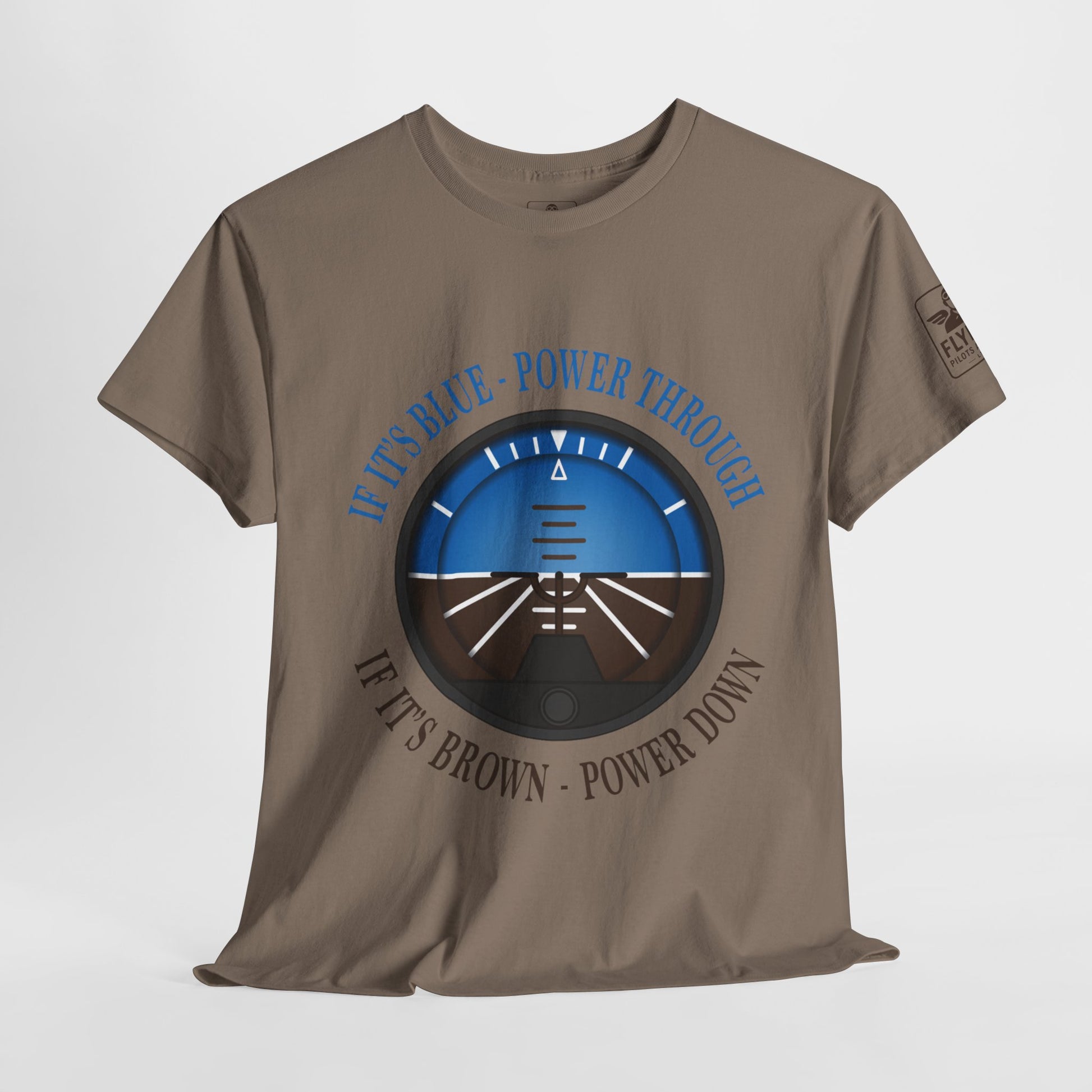 Blue, Power Through - Brown, Power Down - T-Shirt